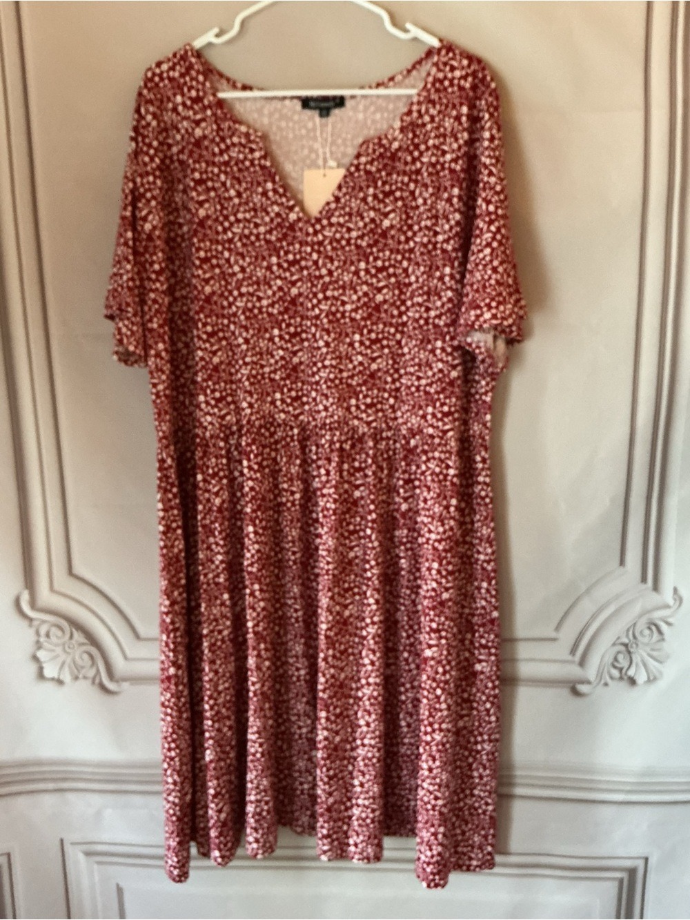 ✨ McVanedy Burgundy & White Floral Stretch Dress 4XL NWT